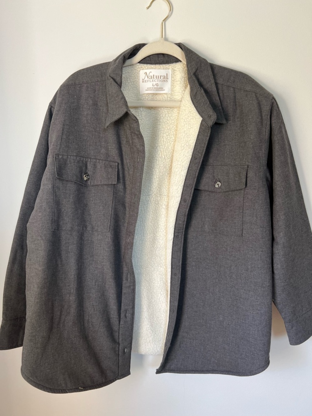 Natural Reflections Charcoal Gray Sherpa-Lined Shirt Jacket
